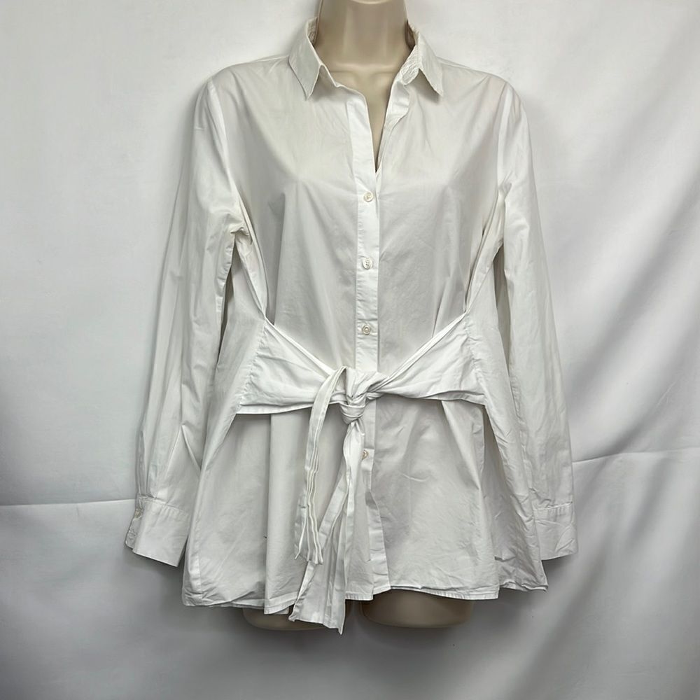Charli White Cotton button up tie waist blouse size 6